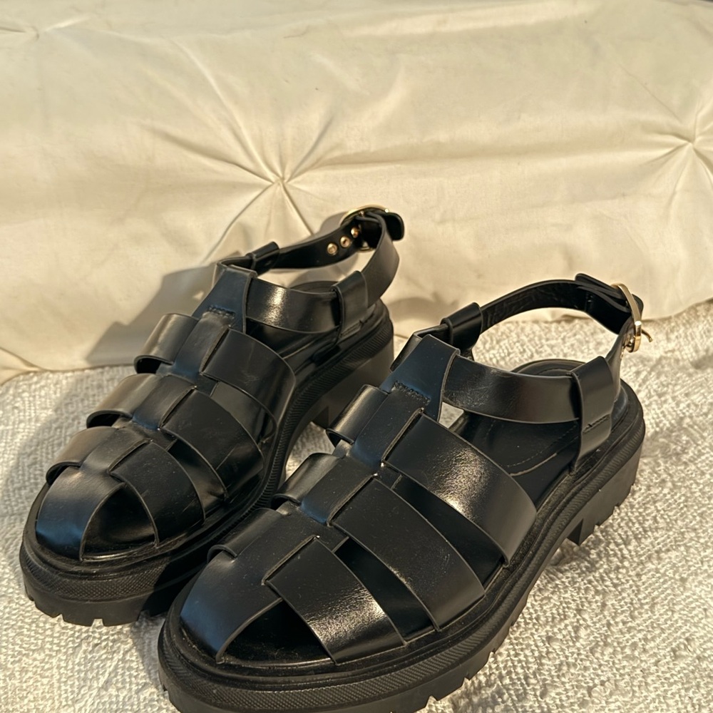 Zara - Black leather Strappy Sandals